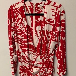 Calvin Klein Abstract Red and White Blouse